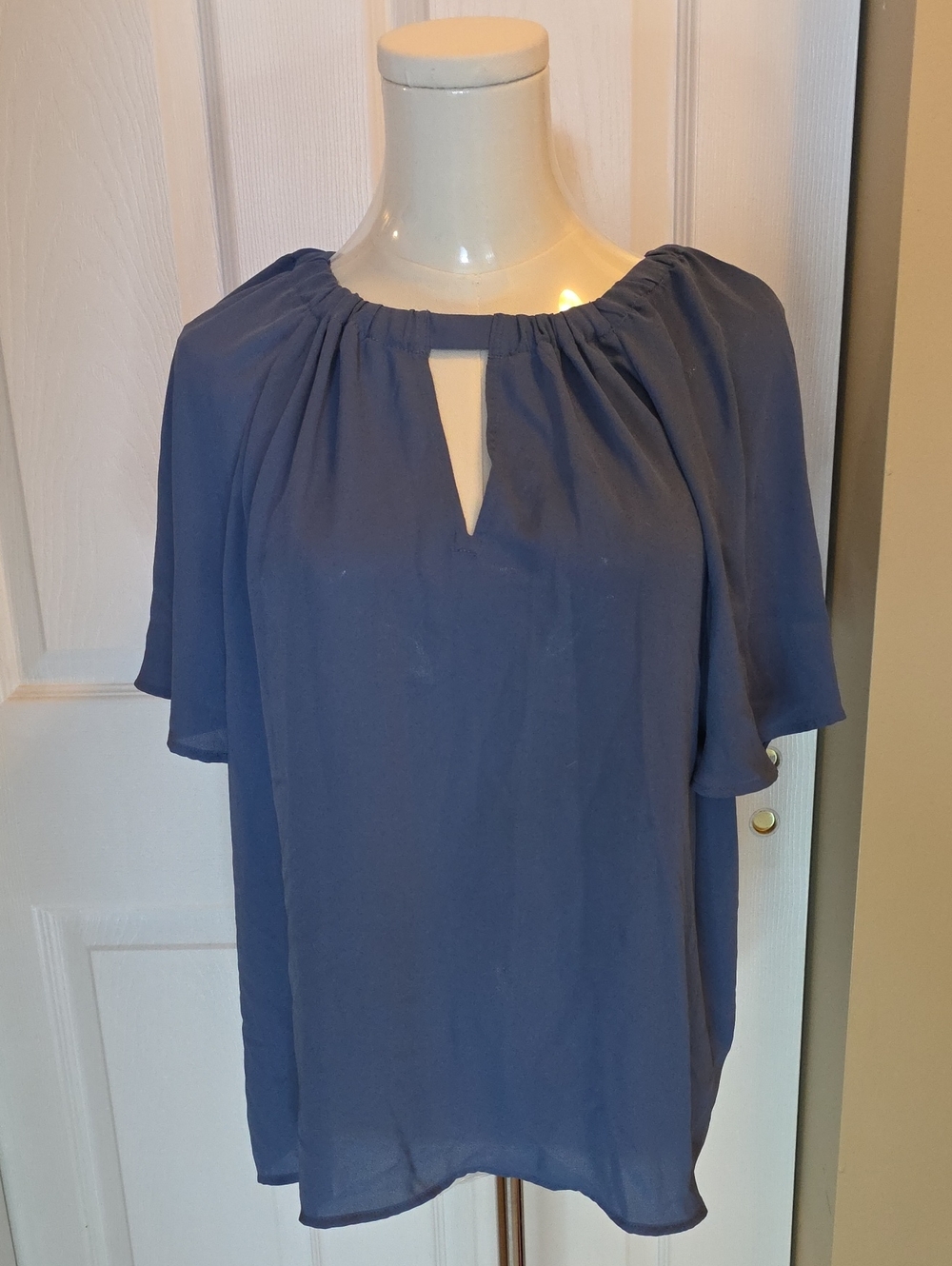 LOFT Navy Keyhole Peasant Blouse